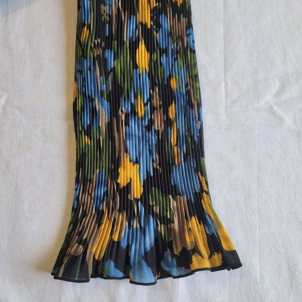 Blue Yellow Black Pleated Ruffled Womens Blouse Covington XL - Picture 4 of 10